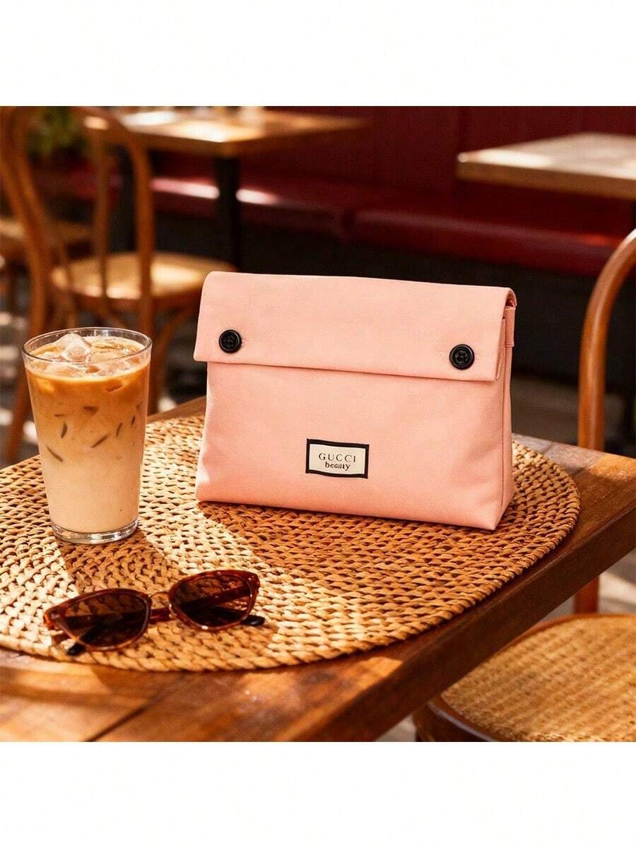 Gucci 8.5英寸长 x 6英寸高 x 2英寸宽 粉色帆布化妆包，甜美风格 PINK-BAG-8842 - 粉色 - 查看 1