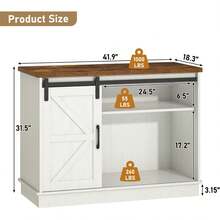 Farmhouse 75-120 Gallon Fish Tank Stand With Power Outlet, Aquarium Stand W/Cabinet&Sliding Barn Door, Heavy Duty Reptile Tank Stand For Fish/Turtle/Reptile Terrarium, 1000LB Capacity - White - View 11