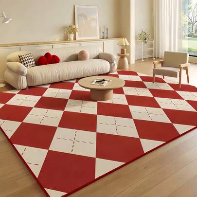1件复古优雅红白格子地毯，可作房间装饰地毯、家居装饰地毯、沙发垫、卧室装饰地毯、小地毯、现代创意时尚地毯、客厅地毯、卧室地毯、户外地毯、可水洗地毯、男孩女孩礼物、感恩节地毯，柔软且可机洗，适用于客厅、办公室、咖啡厅和阳台装饰