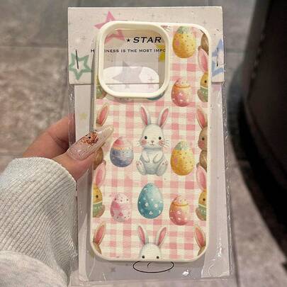 1pc TPU Material Soft Cute Rabbit & Egg Pattern Phone Case, Compatible With IPhone 17 Pro Max/17/16 Pro Max/15/13/12/11, S20 FE/A15/S24/A55, Note 11/12/13 Pro, Full Coverage Anti-Drop Soft Protective Cover