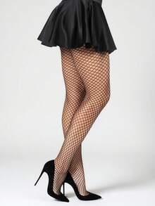 Medias negras de malla fina - Sutil patrón de cuadrícula para una cita, la oficina y el hogar acogedor - Negro - Ver 2
