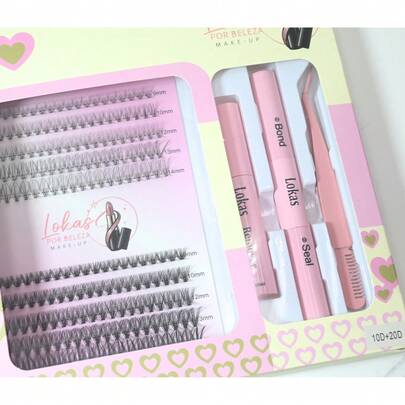 Kit Cílios Tufo Love Rain  Diy Lash Kit com Cola + Finalizador + Pinça Extenção de Cílios