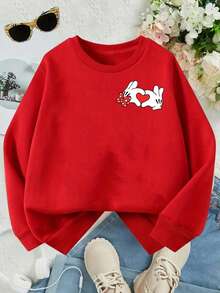 This Disney Girls' Sweatshirt Features A Creative Valentine's Day Design With Mickey And Minnie Mouse Heart-Shaped Prints On Both Sides. It's A Round Neck Sweatshirt Perfect For Autumn And Winter, Made Of Soft And Comfortable Fabric, Suitable For Everyday Wear, Shopping, School, And Casual Occasions. It Makes A Wonderful Gift! - 紅色 - 查看 2