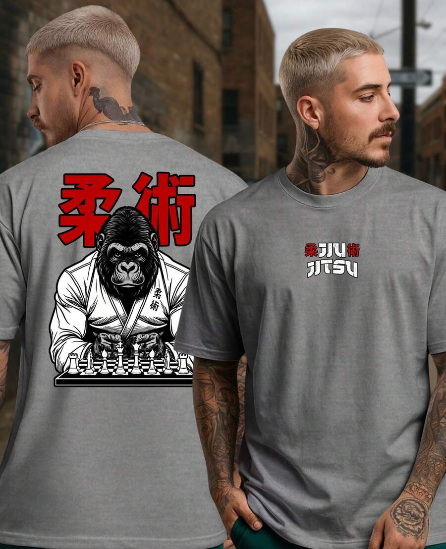 Unisex T-Shirt Martial Art Jiu Jitsu Fight Sport Gorilla Academy Training Strike - 灰色 - 查看 1
