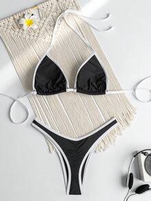 RWX VEST Triangle Bikini With Contrasting Trim And Adjustable Tie 2025 XX574 - Negro - Ver 4