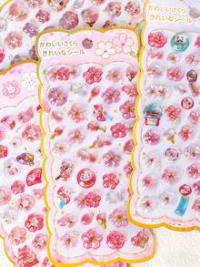 Pegatinas 3D de Sakura de dibujos animados lindas - Patrón de Sakura de color claro, adecuado para decorar fundas de teléfono, cuadernos, genial para manualidades, pegatinas divertidas, expansión de diario, pegatinas 3D, pegatinas de diario, pegatinas decorativas, pegatinas de papelería - Multicolor - Ver 7