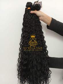 Russian Semi-Human Curly Hair Extension Weft, 50cm, Black, 100g Russian Fiber - S1 - View 6