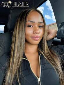 OQ 200% Density 16-24 Inch High Gloss Color Pre-Cut 7x5 Transparent Lace Front Straight Hair Layered Cut Glue-Free Wearable Wig Pre-Trimmed Hairline Human Hair Low Shedding Seamless Invisible - SNATURAL/27 - View 4