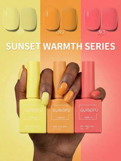 GMUME 3Pcs/Set 15ml Citrus Summer Gel Polish, Lemon Yellow Bright Orange Coral, Sunshine Vitamin C Color, Vacation Beach Manicure, High Gloss Soak Off UV LED Gel
