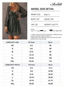 Acelitt Summer Ditsy Floral Shirred Front Patchwork Lantern Sleeve Dress Spring Vacation Elegant - Dark Green - View 5