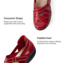 Women Comfortable Loafers Arch Support Mary Jane Style Slip On Casual Walking Hollow Cutout Flats Loafers Closed Toe Work Shoes - Đỏ - Xem 5