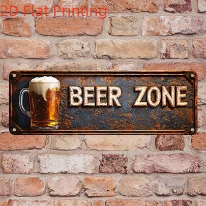 1pc Vintage Stainless Steel 2D Flat Printed Wall Hanging Plaque And Statue, 40cm X 10cm, Beer Theme Interesting Poster, Multipurpose Home Decor, Kitchen, Outdoor Wall, Garage, Porch, Cafe, Men's Garden, Room, Workshop, Bar, Club, Pre-Drilled Holes Random