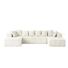 Boneless Couch,Modular U-Shaped Corduroy Sectional Sofa,130-Inch 4-Seater Chaise Lounge With Reversible Design, No Assembly Modular Cloud Couch, 72-Hour Fluff Recovery, Striped Corduroy Fabric In Beige/White – Sectional Living Room Or Bedroom Couch, Freely Configurable Layout. - Màu be - Xem 9