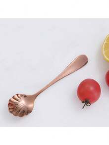 1pc Stainless Steel Shell Shaped Long Handle Dessert Spoon, Stainless Steel Shell Spoon, Coffee Stirring Spoon, Household Western Cake Spoon, Ice Cream Spoon - Multicolor - View 9