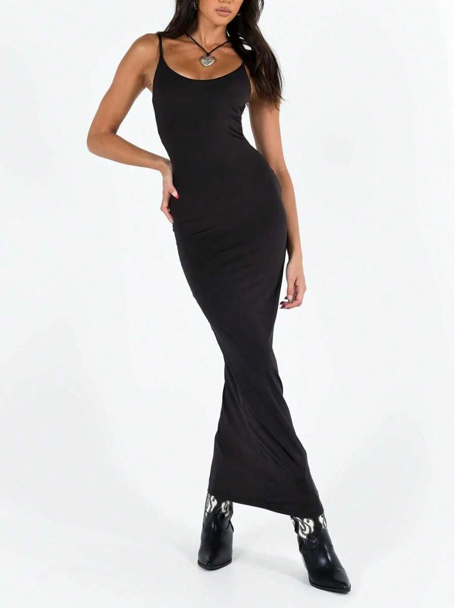 Women Black Back Detail Strappy Maxi Dress - Black - View 1