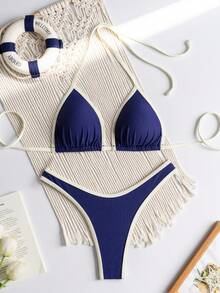 RWX VEST Triangle Bikini With Contrasting Trim And Adjustable Tie 2025 XX574 - Navy Blue - View 1