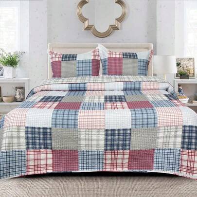 Chic Vintage Bedspread Set – 100% Cotton, Reversible Design, Quilted Finish