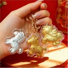 Llavero del Dios de la Riqueza Chino, diseño dorado del Año del Caballo, que trae riqueza y prosperidad, regalo de la suerte de alta gama - Dorado - Ver 3