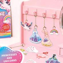 DIY Princess And Unicorn Keychain Diamond Art Craft Kit, Suitable For Children 4 Years And Older, 10 Sparkling Magic Charms, Girls Craft Gift - Pink - View 4