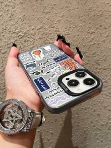 时尚创意贴纸2D图案手机壳，时尚防滑奢华质感，兼容苹果17/16/15/14/13/12/11 Pro Max和三星Galaxy S23/S22/S21、A54/A53/A52/A34/A15系列，是送给同事、朋友、家人、情侣的精美礼物，也适合生日、新年、情人节、复活节、节日等各种场合。 - 黑色 - 查看 4