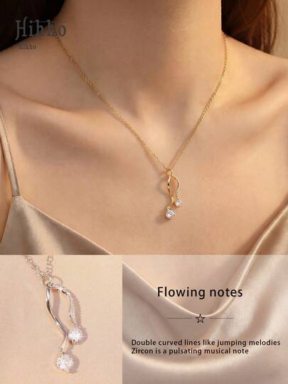 Hihho 1件装立方氧化锆双曲线项链，奢华锁骨链，适合工作和约会等各种场合