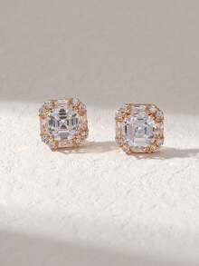 1 Pair Minimalist Elegant Luxury Sparkling Cubic Zirconia Square Stud Earrings, Versatile Daily Wear, Suitable For Evening Party, Wedding, Birthday, Valentine's Day, Mother's Day, Teacher's Day Gift - Multicolor - View 2