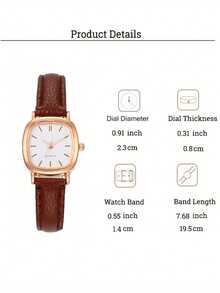 1件女士棕色PU皮表带时尚条形刻度表盘休闲简约石英表，适合日常佩戴 - 棕色 - 查看 4