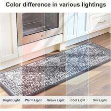 KIMODE Anti Fatigue Kitchen Mats Floor, Boho Floral Kitchen Rugs 17x29.5+17 X47", Cushioned Mats Kitchen Floor, Non Slip Kitchen Floor Mats, Sink, Laundry, Office, Desk Blue Multi E3V1 - 深灰色 - 查看 10