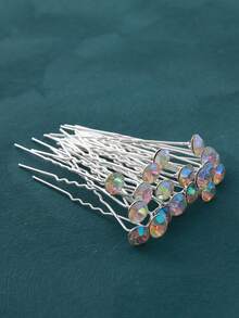 20件/套手工水钻新娘发饰，发夹，U型卷发器，婚礼发卡，简约百搭日常佩戴，适合婚礼和返校季的各种发型装饰，球形发饰套装 - 藍色 - 查看 16