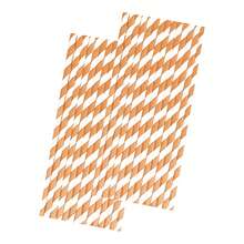 100 Canudos Papel Bio 6mmx19,7cm Listrado 2 Cores - Laranja/Branco - Visão 2