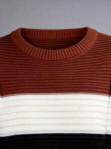 Men's Knitted Sweater, Round Neck, Long Sleeves, Premium Wool, Basic And Comfortable Winter Clothing - Gola Marrom - 查看 2