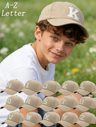 1顶儿童26字母个性化遮阳帽棒球帽，可调节帽带，适合8-16岁男孩女孩的户外休闲防晒帽