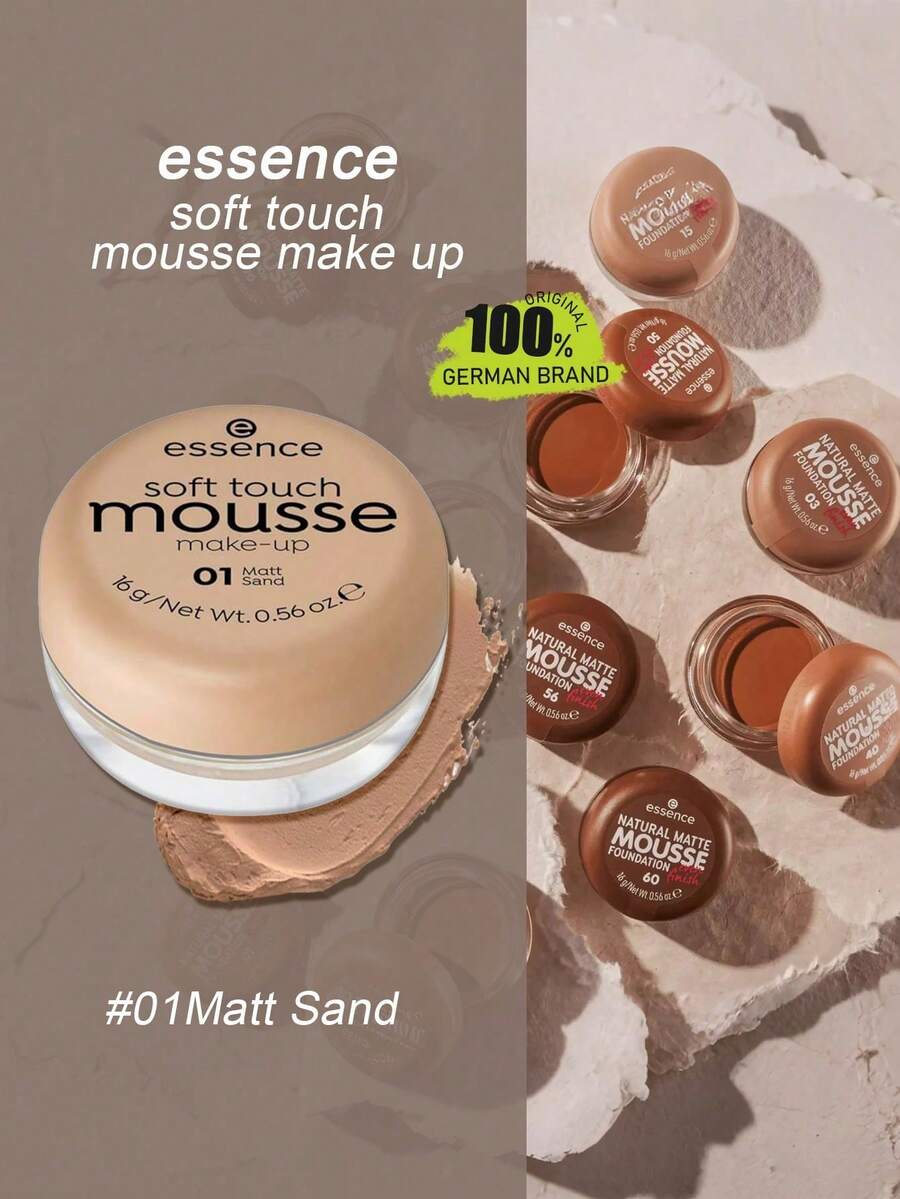 Essence 1 Botella (16g/0.56oz) Base de Maquillaje Mousse Suave 01, Suave y No Irritante, Textura Mousse, Sensación Sedosa, Suavidad Aterciopelada, Acabado Mate, Cobertura Natural, Ligero y Adherente a la Piel, Ingredientes Naturales, Amigable con la Piel - 01 - Ver 1