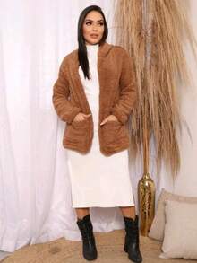 Simple Casual Party Woolen Fabric Fuzzy Coat Everyday Winter - Camel - View 3