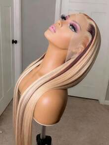 Highlight Blonde Natural Straight Glueless Wigs For Women Daily Use 13X4 HD Transparent Ombre Colored Lace Frontal Wig Human Hair Pre Plucked With Baby Hair 180 Density Bone Straight Lace Front Wigs Human Hair Natural Looking - 挑染金髮 - 查看 6