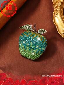 18K镀金经典苹果胸针，附赠礼盒，适合圣诞节、情人节及所有季节佩戴 - 綠色 - 查看 3