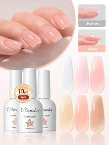 PEACECOLOR 6 pièces/set 10 ml Gel de construction pour ongles, Vernis à ongles en gel, Set de gel de modelage de structure d'ongles en bouteille en verre, Gel autolissant haute brillance UV LED de qualité professionnelle, Convient pour les salons de manucure et la réparation et l'extension des ongles à domicile - Multicolore - Voir 1