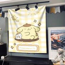 SANRIO 1件三丽鸥布丁狗挂毯，星形和钻石图案，美观的墙面装饰，柔软的涤纶布，适用于卧室和派对背景。 - 彩色 - 查看 4