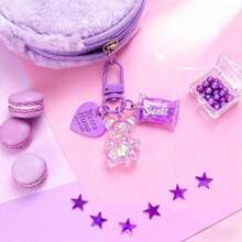 Transparent Bear Keychain, Candy Heart Pendant, Suitable For Phone, Bag, Earphone Case, Cute Stationery, Student Gift - A - View 9