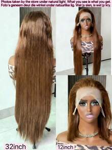 180% Density Real Human Blended Hair Wig 13x4 Lace Front Wigs Human Blended Hair Straight Human Blended Hair Wig With Baby Hair HD Transparent Lace Front Wigs Human Blended Hair Pre Plucked Frontal Wigs Human Blended Hair 8-36Inch Brown - Brown - View 2