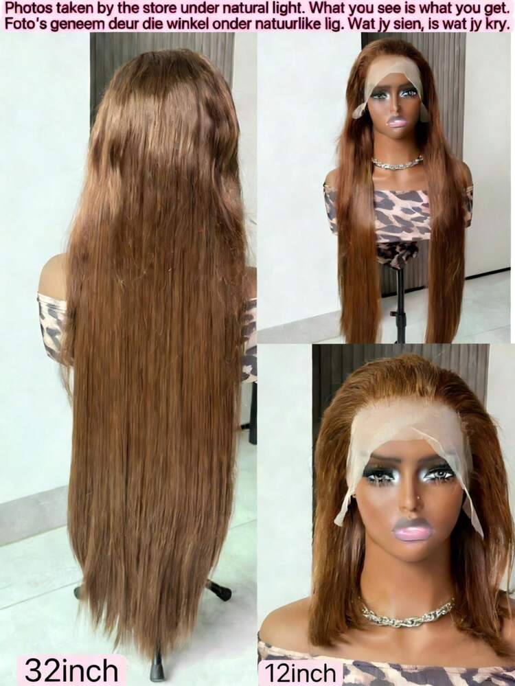 180% Density Real Human Blended Hair Wig 13x4 Lace Front Wigs Human Blended Hair Straight Human Blended Hair Wig With Baby Hair HD Transparent Lace Front Wigs Human Blended Hair Pre Plucked Frontal Wigs Human Blended Hair 8-36Inch Brown - Brown - View 2