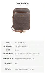 Michael Kors Jet Set Travel Print Women's Crossbody Bag 35F1GTVC2B BROWN - 深棕色印花35F1GTVC2B BROWN - 查看 8