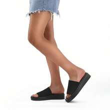 Women's Chunky Platform Sandals Slip On – Open Toe Knit Flatform Slides Comfortable Summer Casual Shoes - 黑色 - 查看 10