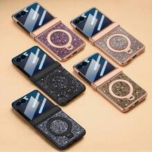 Shockproof Shiny Glitter Electroplated Hidden Circular Bracket Phone Case With Tempered Glass Screen Protector Compatible With Samsung Galaxy Z Flip 7/6 Foldable Phone Full Protection Birthday Gift - Purple - View 9