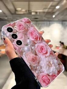 1个可爱粉色玫瑰仿珍珠花朵软壳手机壳，兼容华为、荣耀、Galaxy A04e/12/A13/A14/A34/A50/A52/A53/A54/S21/S22/S23/S24/S25/S25Ultra/S26/S26 Plus/S26 Ultra、6A/7A/8A、12T/13T - 無色 - 查看 2