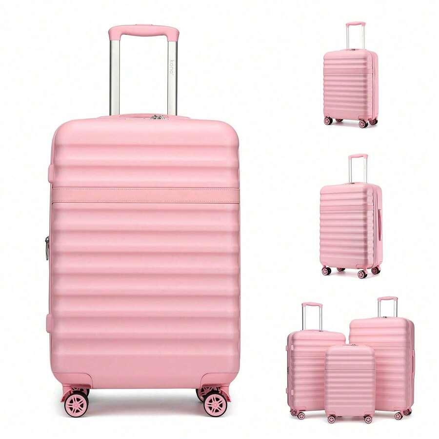 ABS+PC-Hartschalenkoffer unisex in 20/24/28/32 Zoll, einzeln oder als 3-teiliges Set, erweiterbar mit YKK-Reißverschluss, 360°-Rädern & TSA-Schloss, flugtauglich für Urlaub und Geschäftsreisen - Pink - Übersicht 1