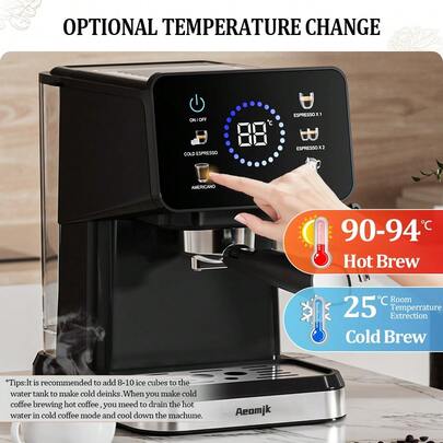 AEOMJK Semi-Automatic Coffee Machine | Touchscreen, Dual Hot And Cold Brew, Steam Capabilities, 20bar Pressure, Espresso Maker, Detachable Tank, US Plug, Modern Style