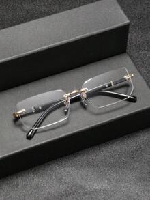 1 Pair Men's Metal Square Frameless Glasses, Retro Personalized Classical Refined Luxurious Versatile Business Style, Fashionable Eyewear Suitable For Business Reception, Commuting, Driving, Golf - Multicolor - View 7