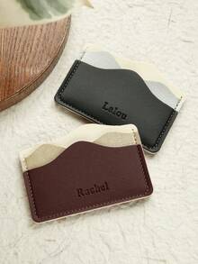 Takeoak 1pc Customized Name Card Holder, Personalized Letter Combination Credit Card Wallet, Minimalist Thin Card Case Inspired By Natural Mountains And Seasons, Faux Leather Material, Ultra-Thin Front Pocket Wallet, Can Store ID Cards, Cute And Fun Slim Card Organizer - Multicolor - View 4