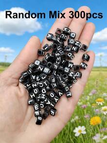 300/600/1000pcs Mixed Color Acrylic Letter Pattern Square Spacer Beads For Jewelry Making - Multicolor - View 18